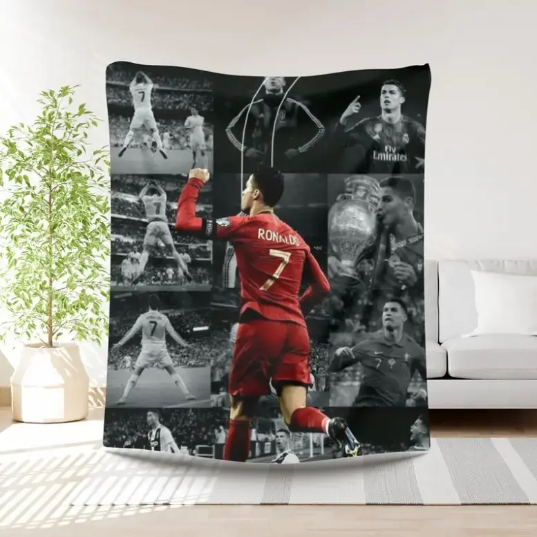Ronaldo Soccer Player Print Flannel Throw Blanket, Soft Warm All Season Sports Bedding for Bedroom Sofa Travel, Multipurpose Decorative Cover, Perfect Birthday Christmas Holiday Gift for Boys Men Women Football & Sports Lovers