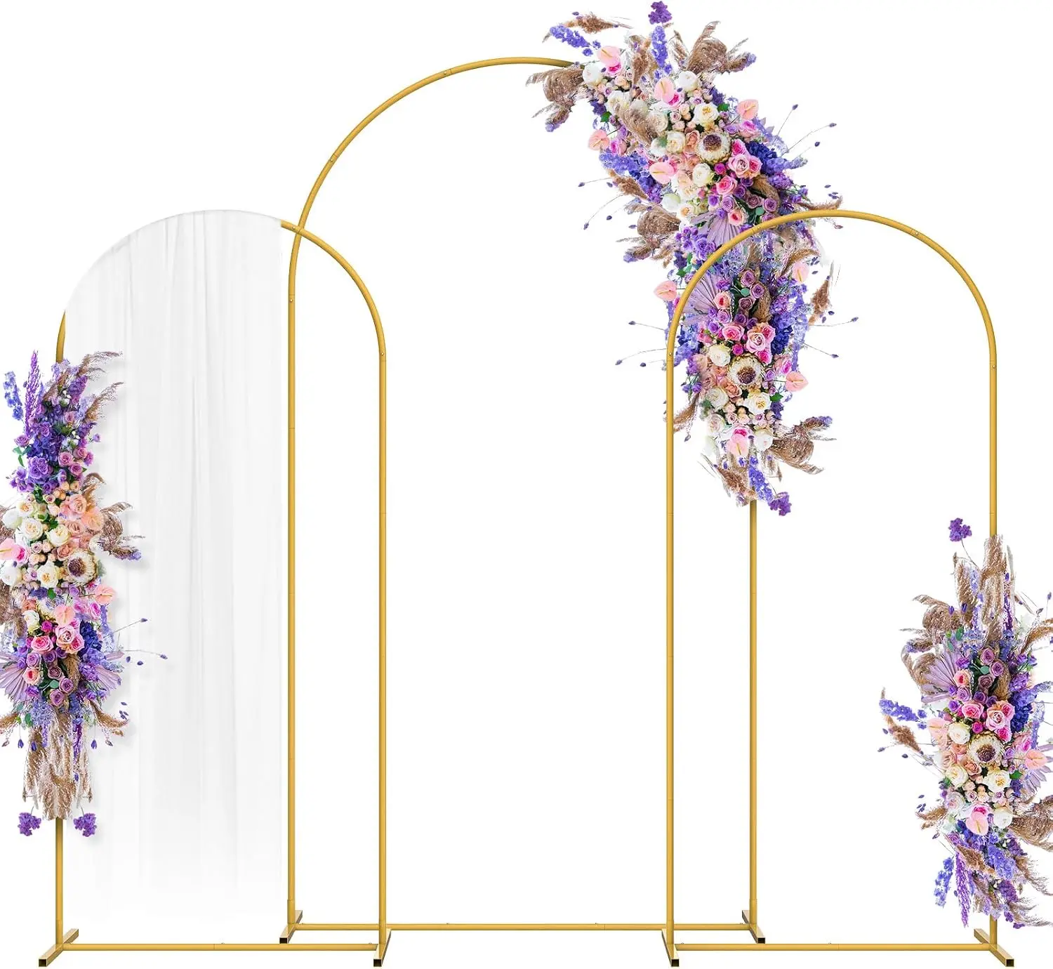 3-Piece Gold Metal Arch Shape Backdrop Support Stands - 7.3ft & 6ft Floral & Balloon Display, Outdoor Decoration for Wedding Ceremony & Multiple Events (Home & Festive Party Supplies), Three Pieces