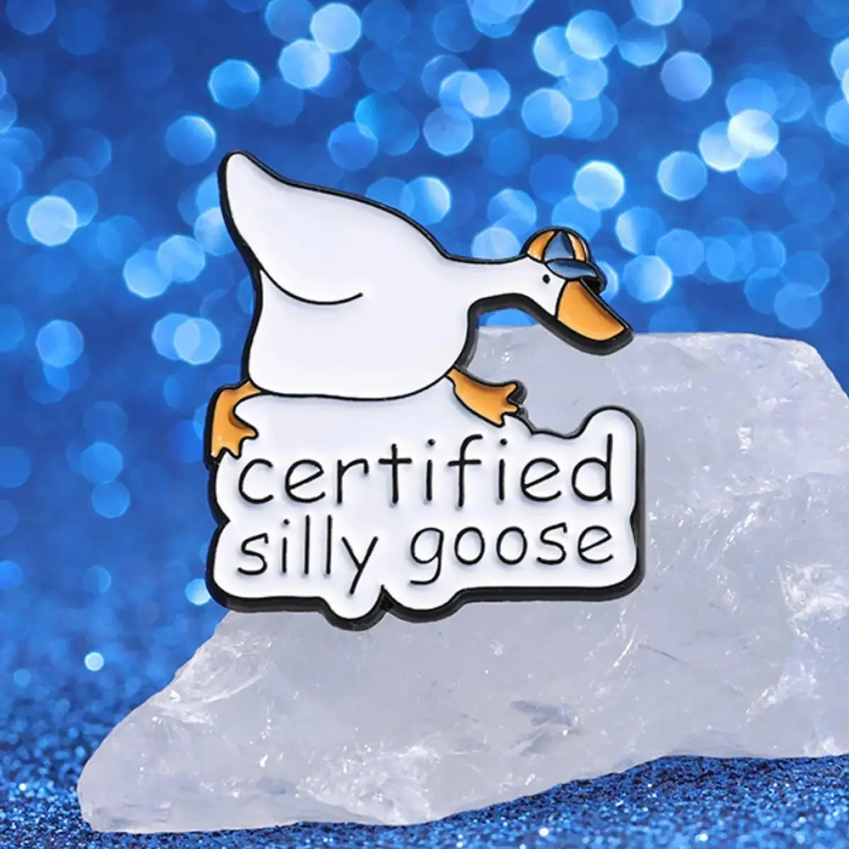 "Certified Silly Goose" Geometric Cute Style Stainless Steel Fashion Lapel Pin - Funny Animal Brooch Clip, Anniversary Novelty Gift for Farmers
