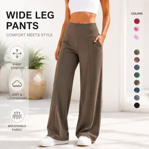 Women's Plain Loose Straight Leg Pants, Wide Leg High Waisted Athletic Sporty Casual Sweatpants with Pockets, Comfortable Daily Wear, Casual Sporty Trousers [Fits Small - Size Up Recommended]