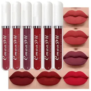 evpct 6Pcs Lipstick Matte Liquid Lipstick Lipgloss Set for Women, Dark Deep Bright Ruby Sexy Brick Red Mauve labiales mate 24 horas originales matte larga duracion 24 Hour Lipstick Long Lasting