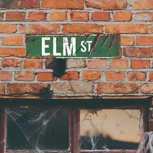 Elm Street Iconic Horror Movie Metal Sign - Spooky Gothic Wall Plaque for Horror Fans | Classic Horror Themed Address Decor | 4x16 Inch
