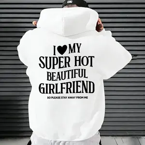 Unisex Menswear Classic Stylish Hoodie, Autumn Winter Warm Soft Fabric, "I Love My Girlfriend" Slogan, Romantic Couple Design, Daily Casual Sweatshirts Top