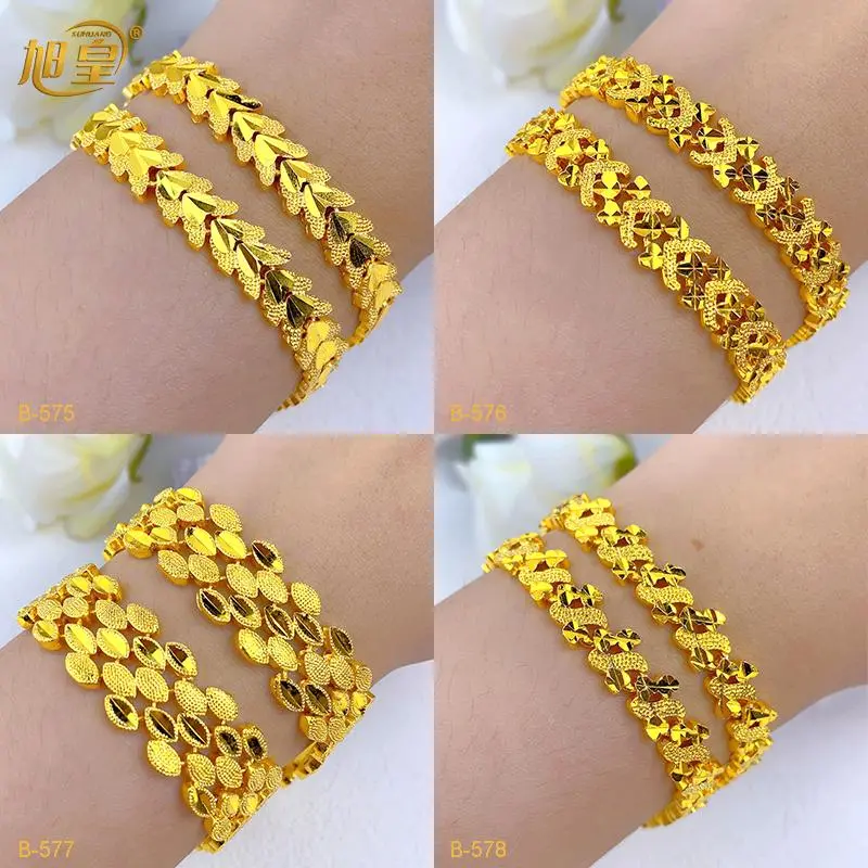 Women's Gold Plated Hawaiian Leaf Open Cuff Bangle Bracelet - Dubai Style, Gold Aesthetic Costume Jewelry for Wedding, Party Gifts, Daily, Chain Bangle, Yes, Bling Effect, Leaf Pattern, Bracelet Stacking, Casual, Arm Candy Accessories, Bejeweled Style