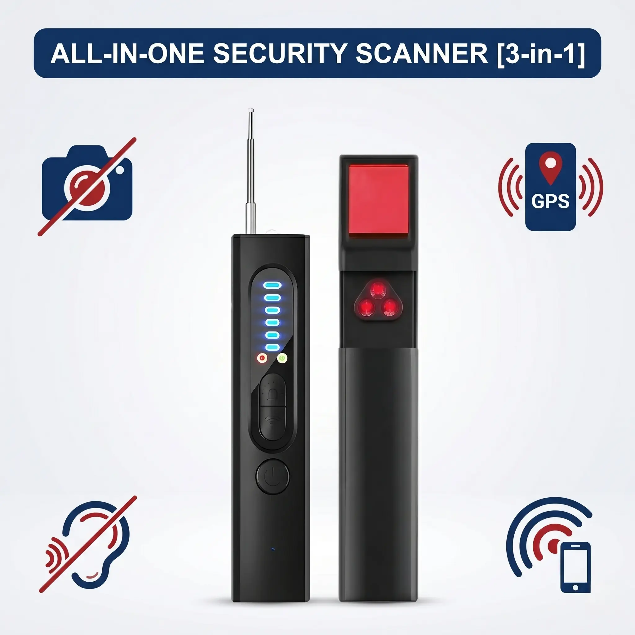 3-in-1 Wireless Rechargeable Hidden Camera Detector with Upgraded Smart Chip, Magnetic Radio Frequency Signal Scanner for GPS Trackers & Listening Devices, Ultra-Portable Security Tool for Hotel, Car