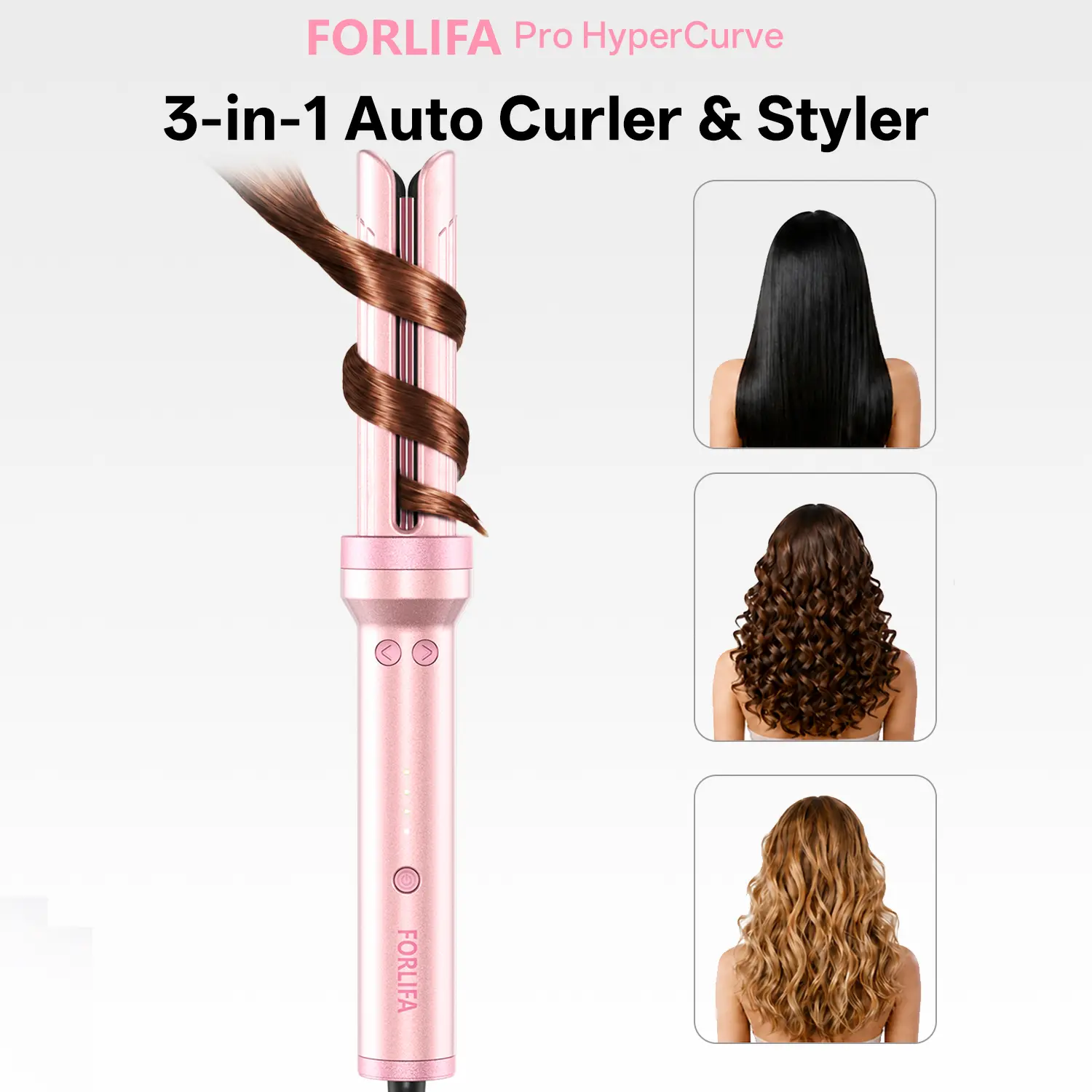 FORLIFA Pro HyperCurve 3-in-1 Automatic Curler & Straightener, 5 Min Quick Styling, 360° Cooling Airflow, 1.1Billion Negative Ions, Triple Hair Protection, 2-Way Rotation, Anti-Scald, Anti-Tangle Hair Styling Tool, Summervibes