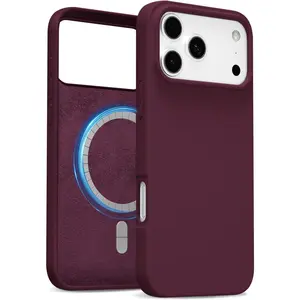 for iPhone 17 Pro Max Case Silicone Compatible with Magsafe Case, Ultra Slim Thin Magnetic Phone Cases Mag Safe, Cute Soft Rubber Gel Matte Wireless Charging Cover for Women, Burgundy Maroon