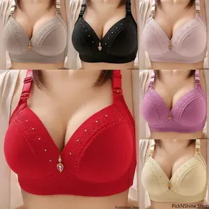 6 Pcs Women's Full Cup Bra, Side Support Lift Underwear, No Steel Ring Large Size Brassiere, Comfortable Gathering Everyday Wear Bra