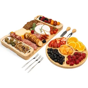Charcuterie Boards - Bamboo Cheese Board Set with Serving Tray for Meat, Cheese, Crackers, Nuts and Fruits - House Warming Gifts for New Home, Wedding, Bridal Shower or Birthday Gifts for Women