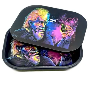 Colorful Scientific Art Tray With Magnetic Lid, Black Metal with Vibrant Rainbow Design, Decorative Formula Pattern full picture image!
