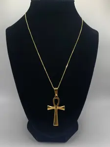 Gold Ankh Necklace 18K Egyptian Ankh Pendant Necklace 17.5 Inch Chain with 2 Inch Extender Lobster Claw Clasp 44.5mm x 25.5mm Pendant