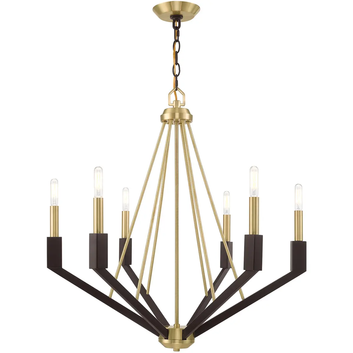 6 Light Satin Brass & Bronze Chandelier with Steel base material
