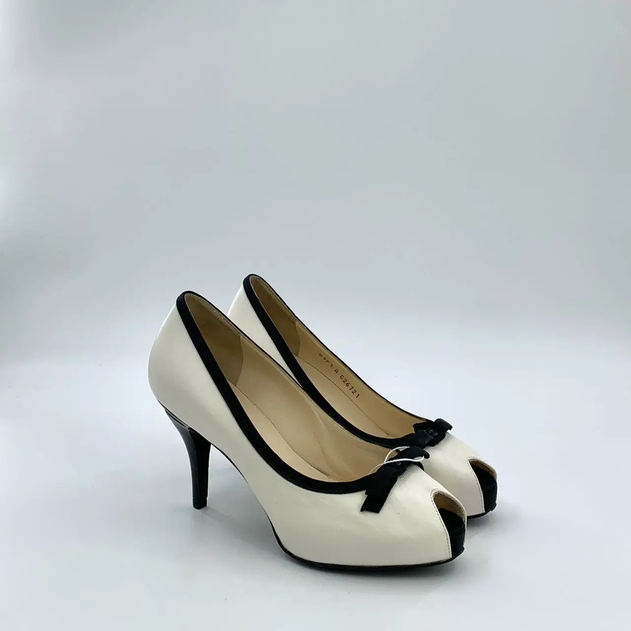 RDLT- Chanel White Peep-Toe Bow Stiletto Heels Size 37.5-H37314