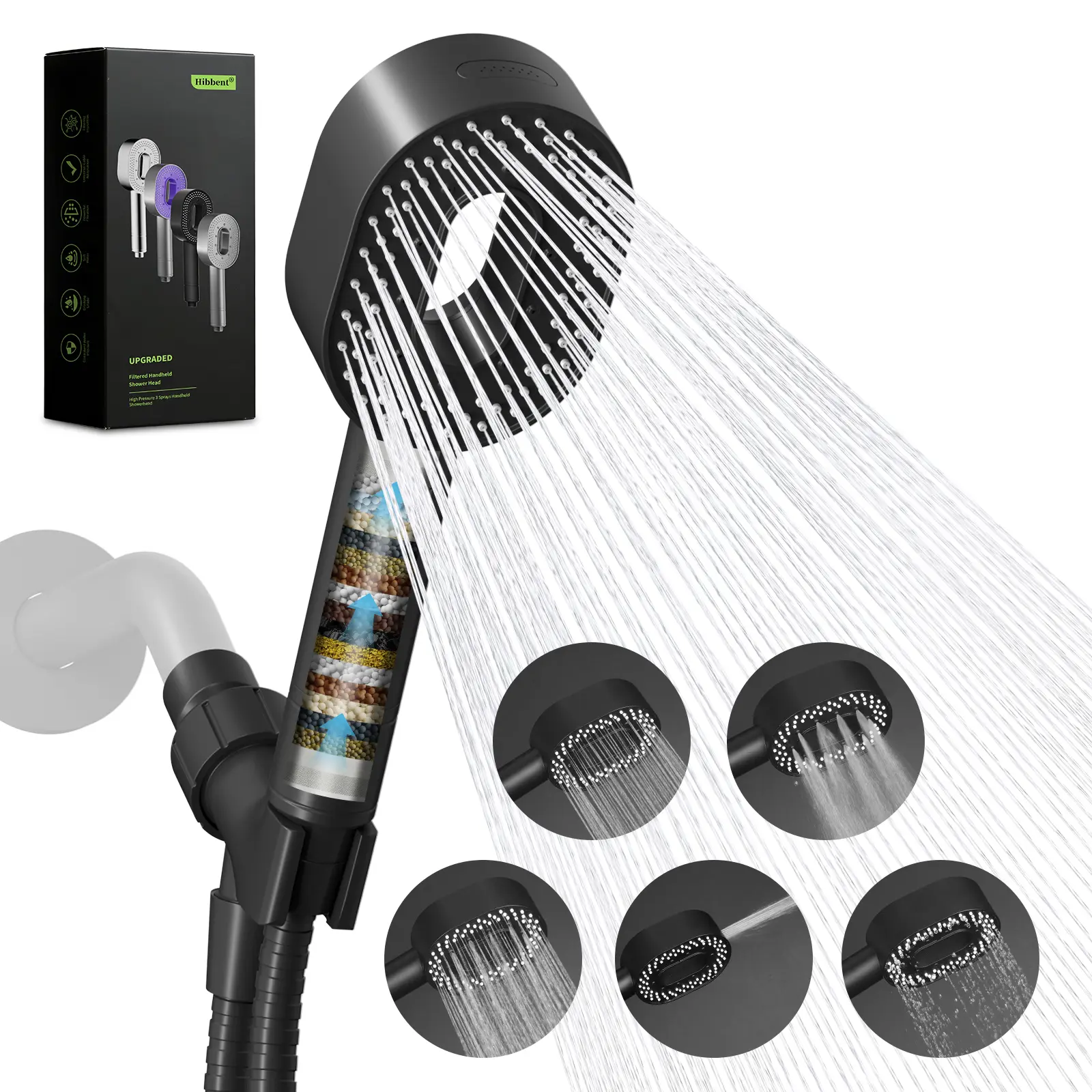 Hibbent Filtered Showerhead with handheld, High Pressure 5 Sprays Shower Head, Anti-clog Nozzles, Brass Holder & 71" Metal Hose, 3 Water Softener Filter Remove Chlorine, Reduce Dry Itchy Skin, Shower Head Filter, Cleaner Water,home essentials