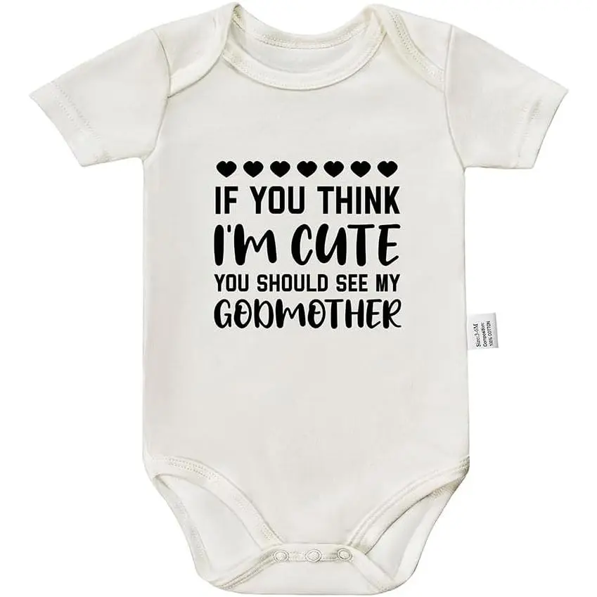 Baby Jumpsuit with Humorous Godmother Quote Print for Gender Reveals, Round Neck Proposal Outfit, Machine Washable, 0-24 Months, Baby Showers, Clothes, Button, Graphic, Snaps, Soft Cotton, Slim-Fitting Cut, 0 - 3 Months, Printed Graphic, Safe Cpsia Label,