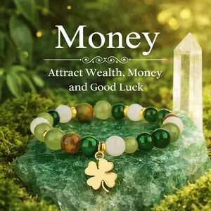 Bracelet 1pc Lucky Money Attraction Bracelet with Green Aventurine & Agate Beads | Wealth & Protection Crystal Bracelet | Fashion Stretch Beaded Jewelry Gift for Women