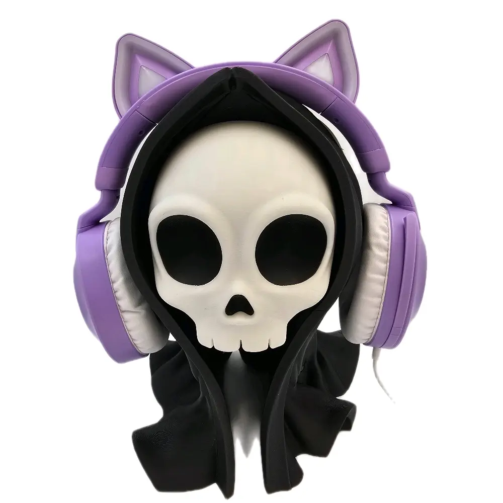 Grim Reaper Headset Holder Stand Gothic Skull Desk Organizer Spooky Gamer Setup Accessory Durable for Over-Ear Gaming Headsets