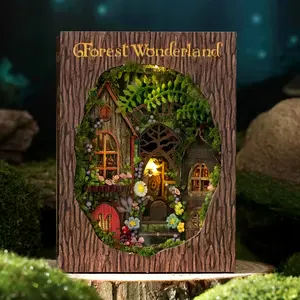 Deluxe 3D Wooden Book Nook Kit - DIY Puzzle Cabin Model, Carved Decorative Shelf Ornament, Perfect for Home & Office Bookshelf Decor, Ideal Gift