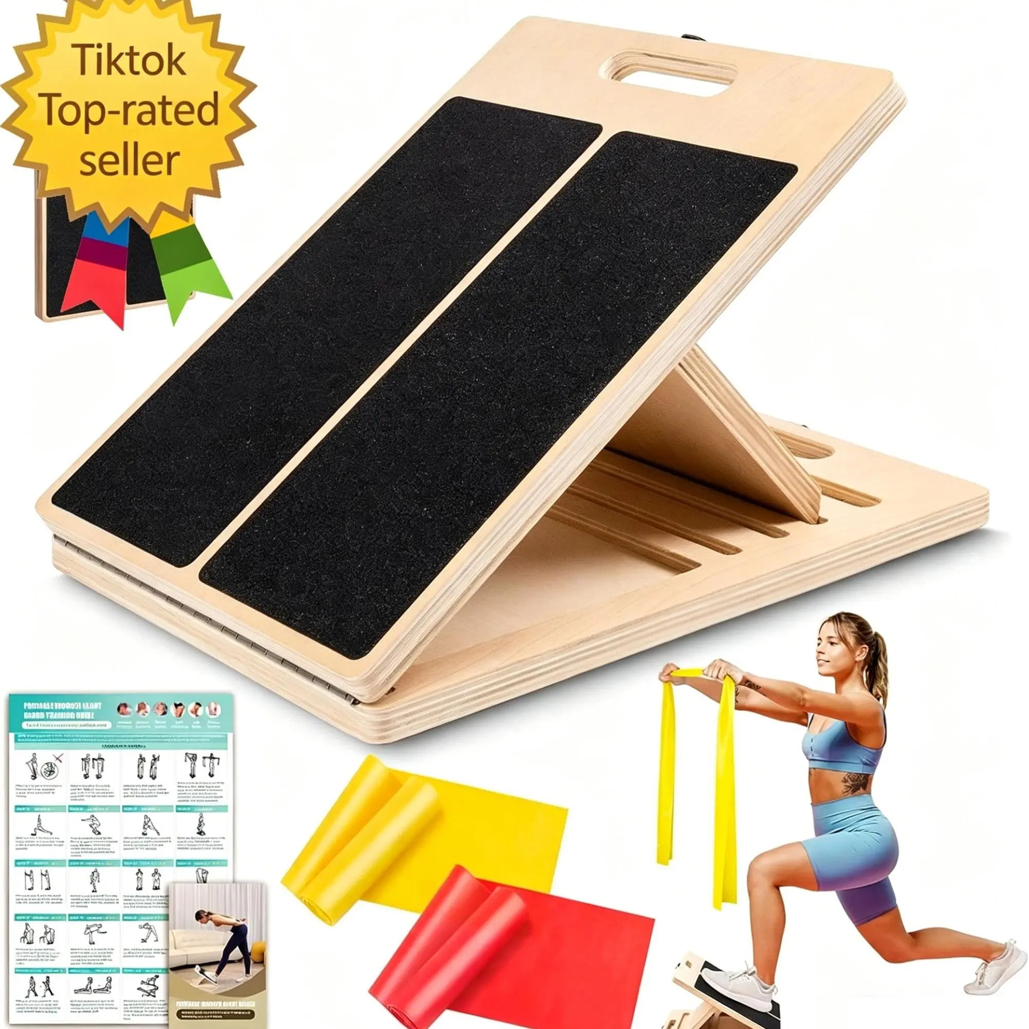 Portable Wooden Slant Board for Calf Stretching Squats Calf Stretcher Pilates Physical Therapy Equipment Adjustable Incline Board for Knees Ankle Heel Feet Leg