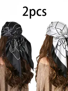 1/2 piece set satin large square scarf, spring-summer-autumn gift, European and American style printed shawl, Casual Soft Scarf, scarf, headscarf, neckerchief