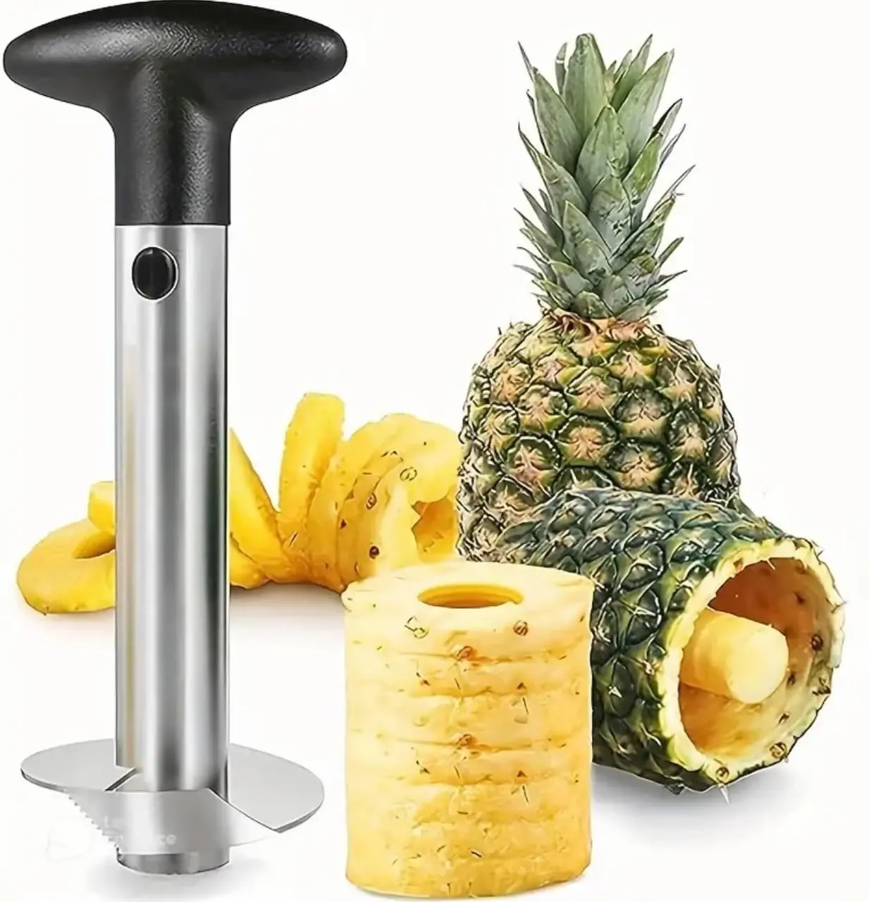 Stainless Steel Pineapple Corer - Kitchen Gadgets with Detachable Handle, Fruit Cutter-Peeler-Slicer, Fast Core Remover Kitchen Utensil, Multi-Purpose Durable Tool, 1-Year Warranty & Recipe eBook