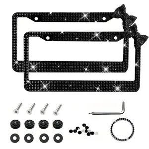 This cute bowknot bling license plate frame is covered in crystal rhinestone glitter, comes in multiple colors, includes a full set of anti-rust hardware, fits US standard plates, and adds a sweet sparkle to any car exterior