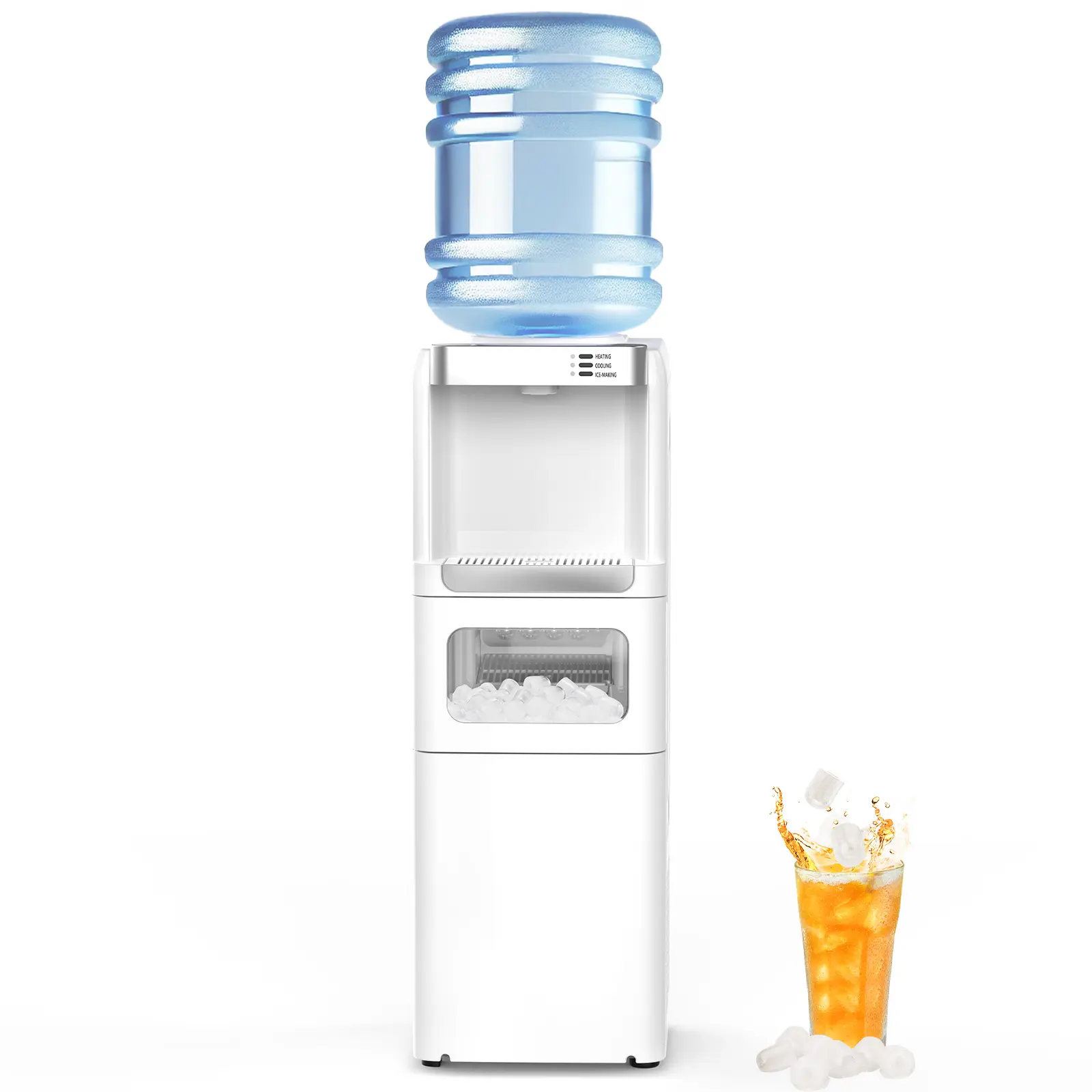 COWSAR Water Dispenser with Ice Maker Function, Top Loading Hot and Cold Water Cooler for 5 Gallon Bottle - Includes Child Safety Lock - Water Machine for Home, Office, Garage - White