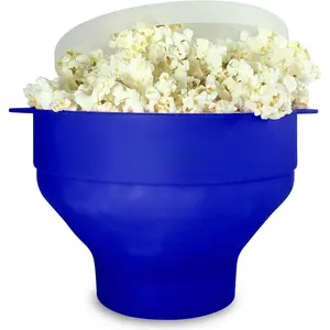 The   Collapsible  Microwave Popcorn Popper Maker Machine, Microwavable Bowl Holds 16 Cups, Uses Hot Air and Oil Always Optional - The  Colors  (Blue)