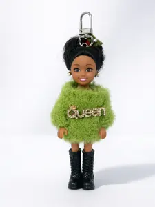 Live Exclusive Coquette Style Doll Keychain – Queen Black Girl Purse Charm with Leopard Bag & Lace Bow  Trendy Fashion Accessories Gift