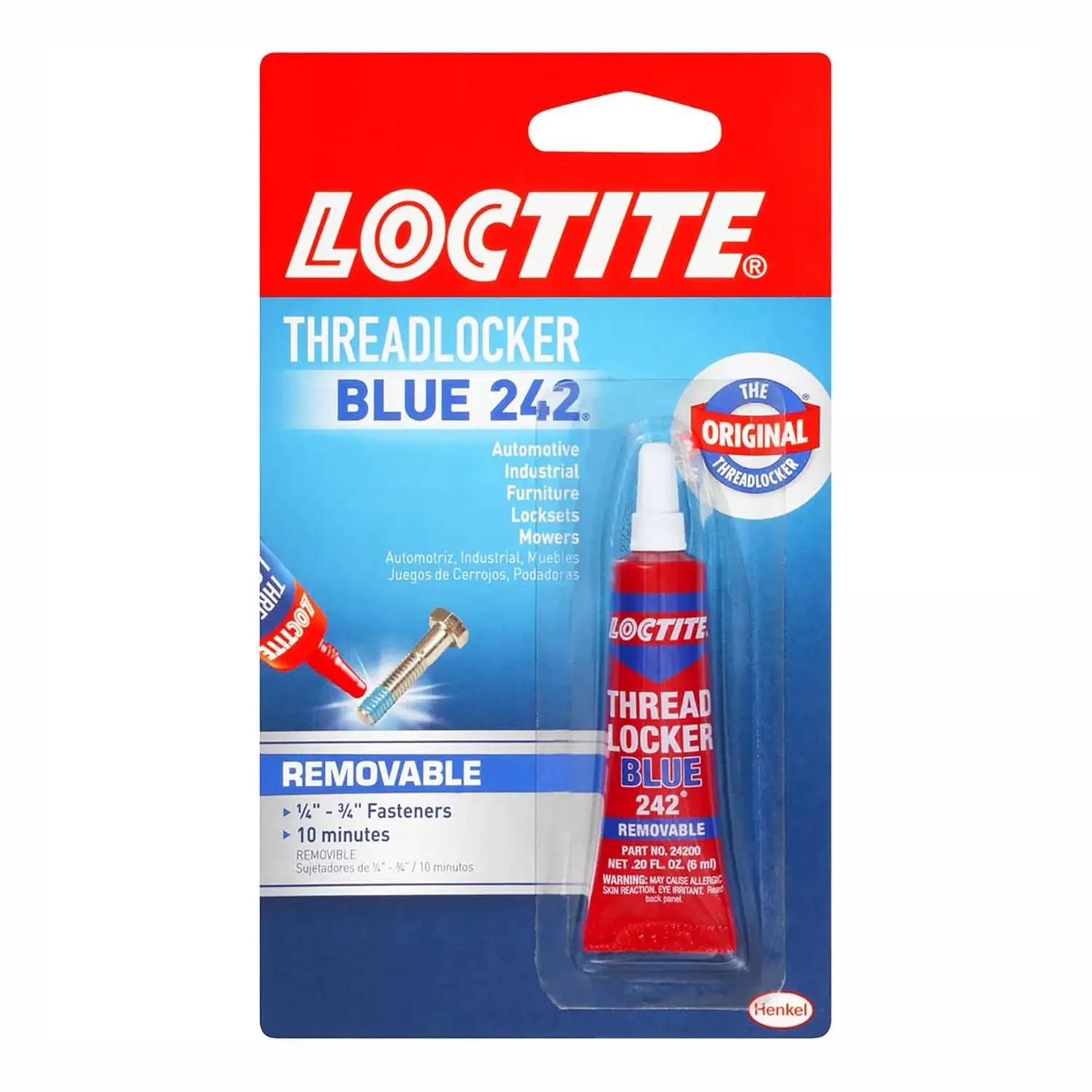 Loctite Blue 242 Removable Medium-Strength Threadlocker, 6ml Tube Bottle, 1 Pack - Prevents Loosening and Corrosion for Nuts Bolts and Fasteners, Fastener Fix