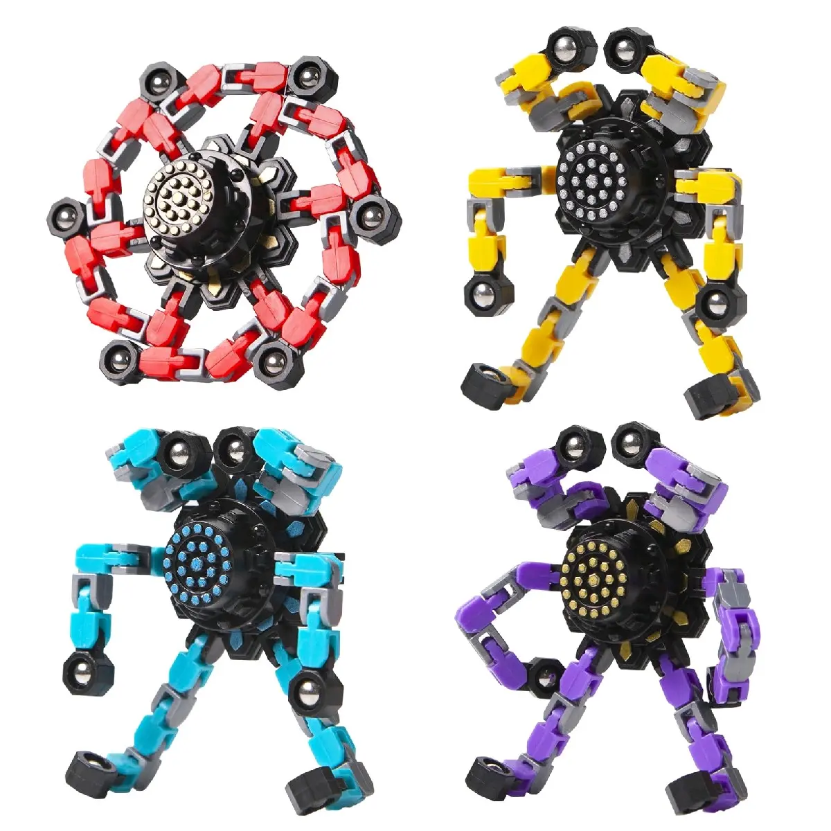 Transformable Fidget Spinners 4 Pcs - Sensory Toys for Stress Relief and Fingertip Gyros for Kids and Adults