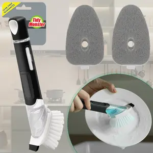 Soap Dispensing Dish Scrub Brush Scrubber Cleaning Brush  Leak-Free Guarantee Safe on Dishes Nonstick Cookware Reusable Cleaning Brush Cleaners