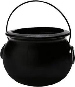 PMU Halloween Cauldron - Blow Mold Plastic Party Accessory - Candy Holder for Kids - Halloween Party Favors & Supplies - 6 Inch Black
