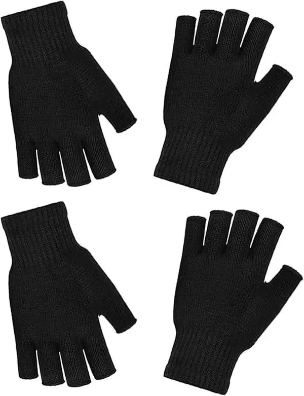 2 Pairs Fingerless Gloves for Women & Men - Winter Warm Touchscreen Black Knit Mittens for Working Writing Typing & Half Finger Gloves