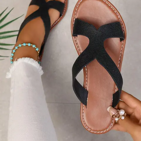Women's Fashionable Plain Color Slides, Fashionable Flip Flops, Casual Comfortable Flat Slippers for Beach, Outdoor, Daily Wear, Walking Shoes, Sandal, Summer Beach Sandals, Beach Slides Footwear