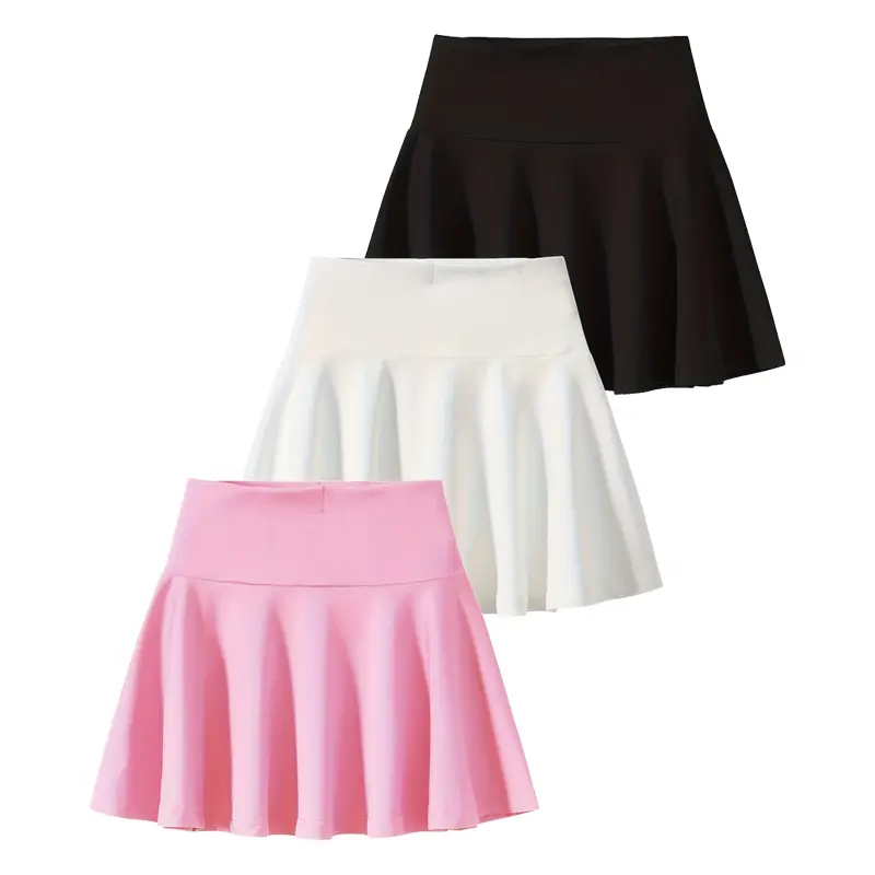 #SummerVibes 3-piece girls' summer stretch trumpet skirt plain tennis skating skirt with and elegant A-line skirt for children's activities.