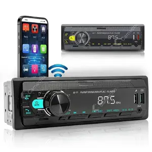 Single Din Car Stereo Bluetooth 5.0 Multimedia Audio Receiver, Push to Talk Assistant, Hands-Free Call Voice Control,MP3/FM/AUX in/USB/TF Input APP Remote LCD Digital Display Auxiliary Cord caraudio