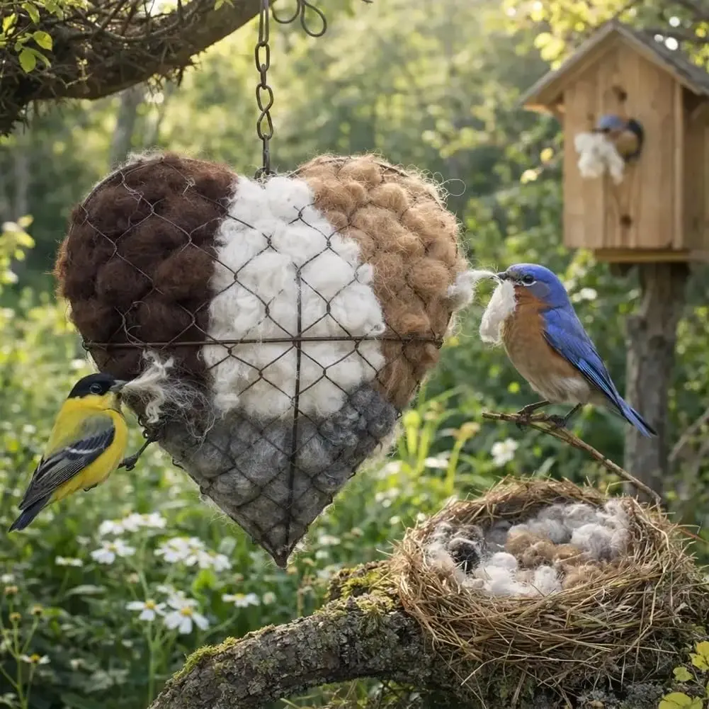 2026 New Handmade Alpaca Fiber Bird Nesting Heart, Bird Nesting Material Holder, Refillable Birds Heart Shape Hummingbird Nesting, Winter Fowl Gifts Animal Hummingbirds Lovers Home Garden Yard