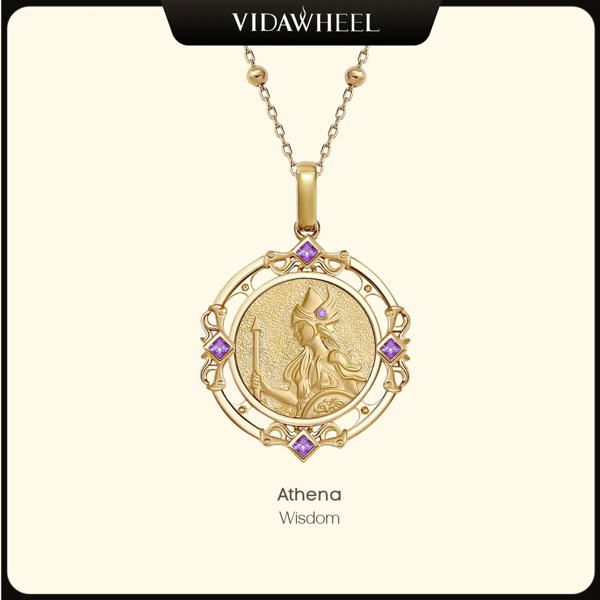 Vidawheel Athena Wisdom Necklace | For Clarity, Strategy & Feminine Leadership | Natural Amethyst Goddess Pendant | Perfect Gift for Her & Self-Growth Rituals
