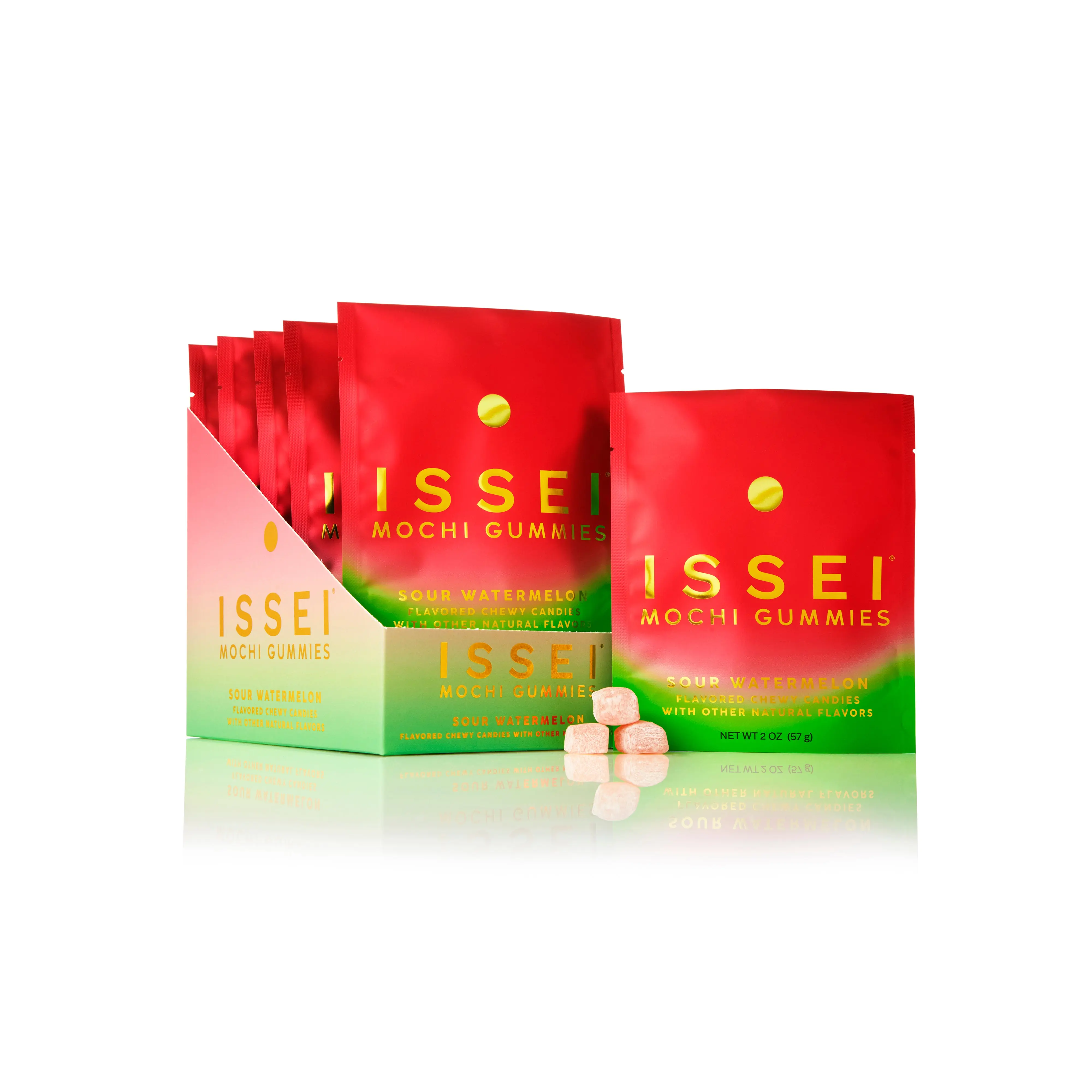 Issei Mochi Gummies 6 Pack Sour Watermelon | Soft & Chewy | Award Winning | Gelatin-Free, Non-GMO, Gluten-Free, Plant-Based, Dye-Free | Delicious Snack | 2 Oz (6 Pack, Sour Watermelon Flavor)