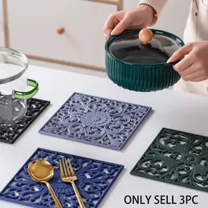 3pcs Vintage Silicone Coasters - Heat-Resistant Anti-Scald Mats with Elegant Hollow-Out Design - Non-Slip, Durable Kitchen Accessories for Easy Cleaning and Surface Protection