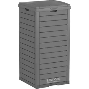 38 Gallon Outdoor Trash Can, Waterproof Resin Garbage Can with Tiered Lid and Drip Tray, Outside Trash Bin for Patio, Kitchen, Backyard, Deck, Gray
