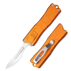 Orange Portable Utility Knife - Retractable with Clip, Sharp Surgical Carbon Steel #       24 Blade EDC Tool