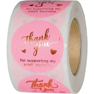 500 Pcs 1.5 Inch Pink and Rose Gold Thank You Stickers for Small Business, Small Business Packaging, Self-Adhesive & Waterproof Stickers with Beautiful Designs, Strong and Durable Envelope Seals