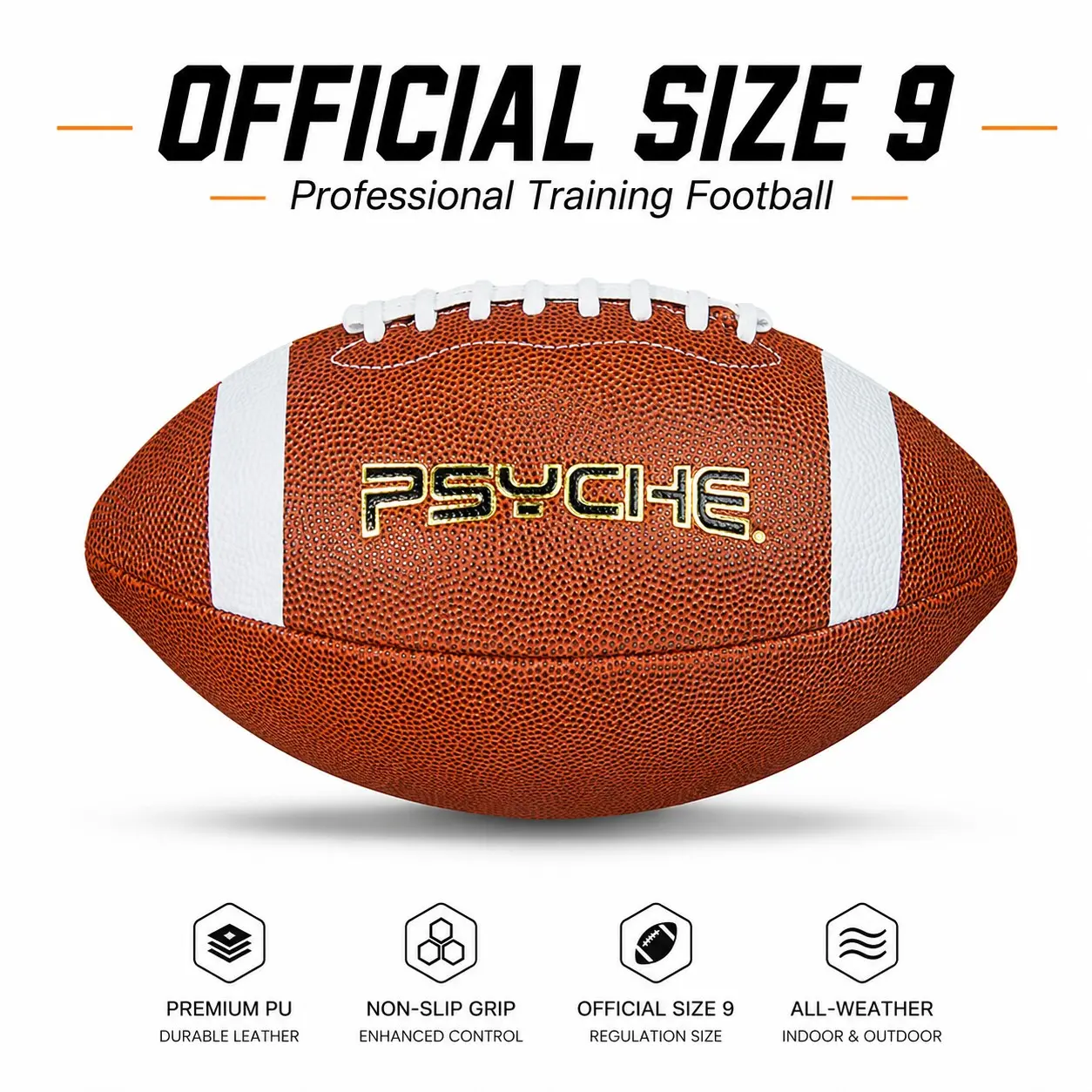 Official Size 9 American Football PU Leather Non Slip Professional Training Ball For Outdoor Sports