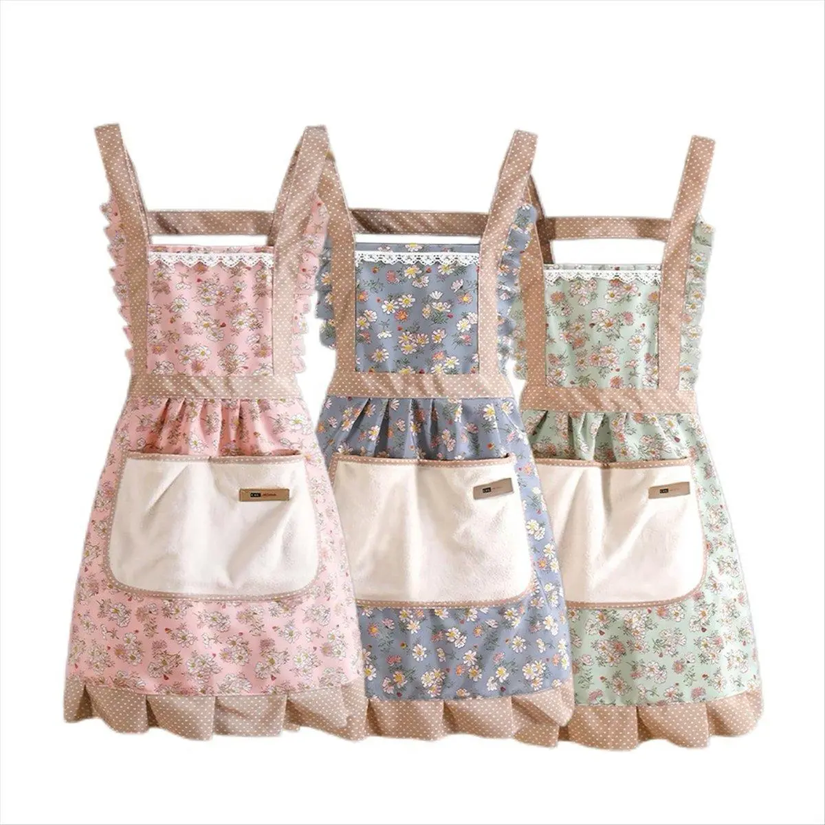 Women's 3PCS Waterproof Adjustable Comfortable Floral Kitchen Aprons with Pockets, Tie Closure-1 Size, Ideal for Baby & Maternity Nursing, Garden Use, Birthday Gift