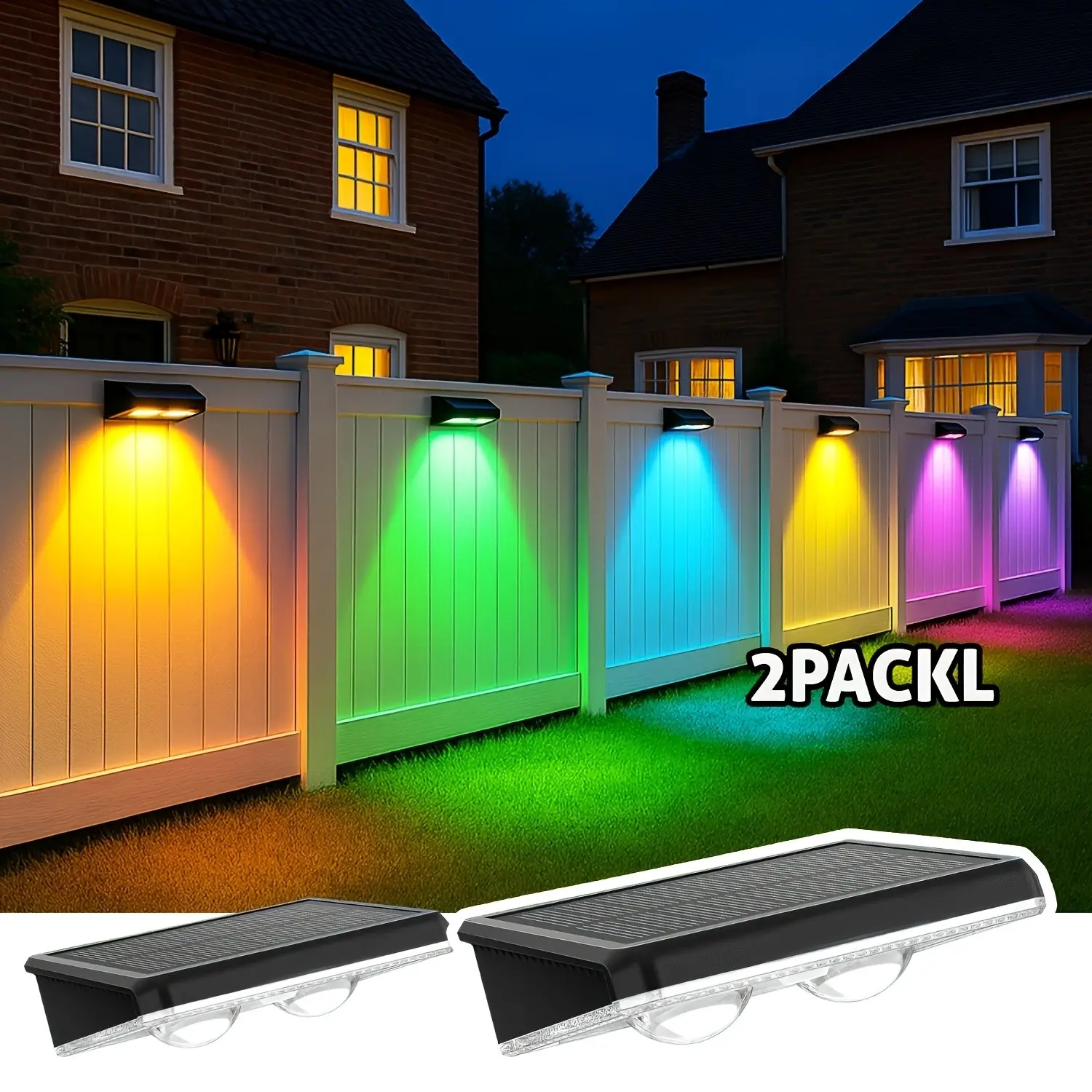 Solar Fence Lights Outdoor, Solar Powered Wall Sconces Waterproof IP67, 8 Color Modes, Solar Lighting, Dusk to Dawn Auto-Work Solar Lights for Wall, Patio, Garden, Backyard, Solar Courtyard Light