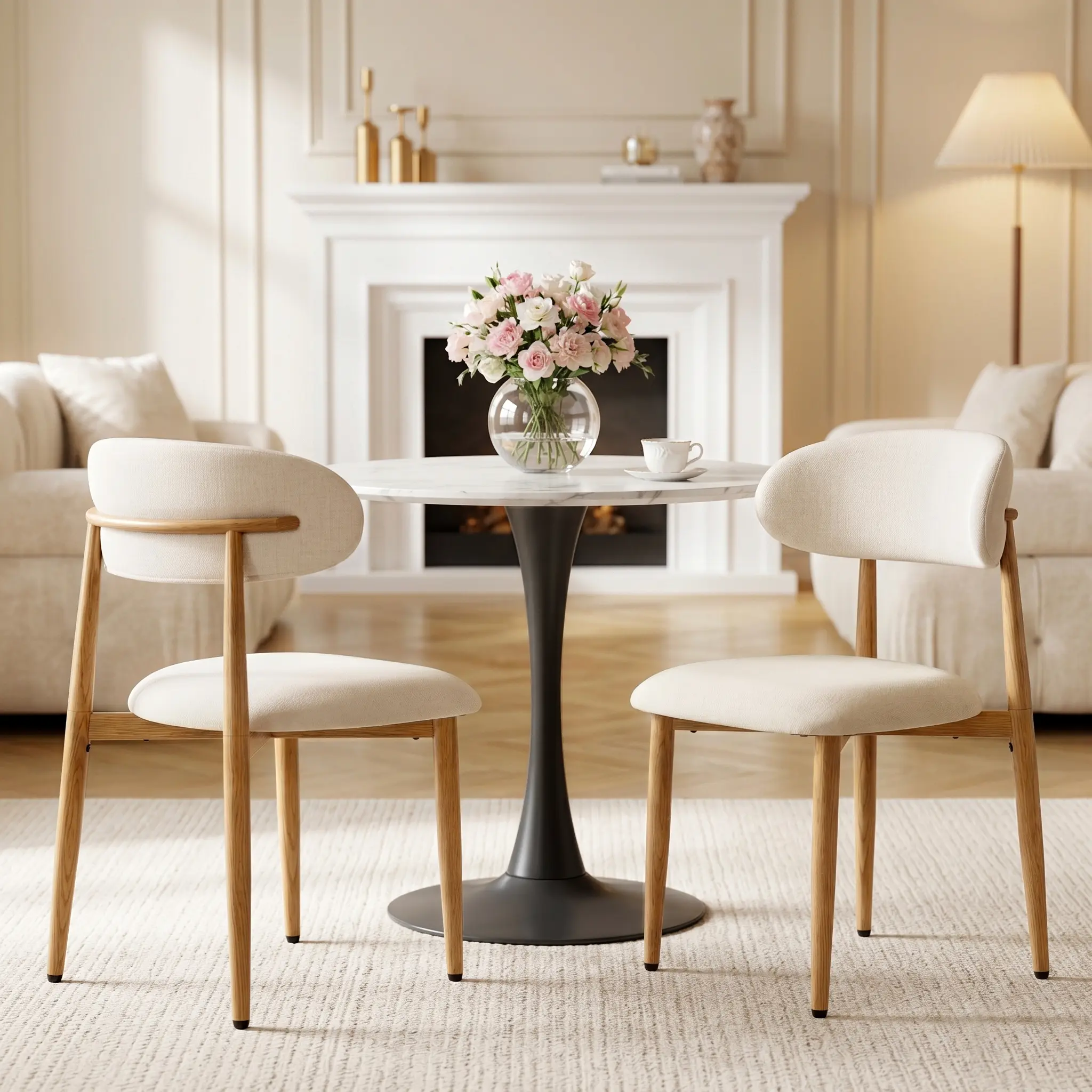 Modern Dining Chairs Set of 2 for Kitchen Dining Table Mid Century Modern Farmhouse Upholstered Linen Dining Room Chairs with Metal Legs