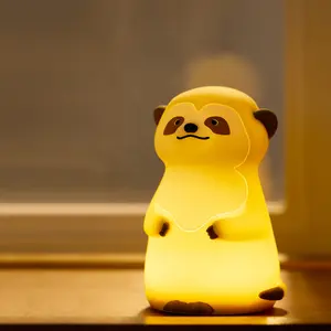 Cute Meerkat LED Night Light, Rechargeable 3 Level Dimmable Silicone Night Lights, Battery Lamp, Funny Office Desk and Home Bedroom Lighting Decor, Perfect Gift For Family and Friend, Ambient Night Lights, Ambient Night Lamp