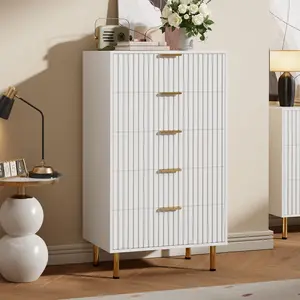 OP-Fluted Modern Classic Drawer Dresser Chest for Bedroom, Deep Drawers & Wide Modern Top, Long Large Double Dresser TV Stand and Storage Organizer for Bedroom, Living Room, Hallway, Kids Room